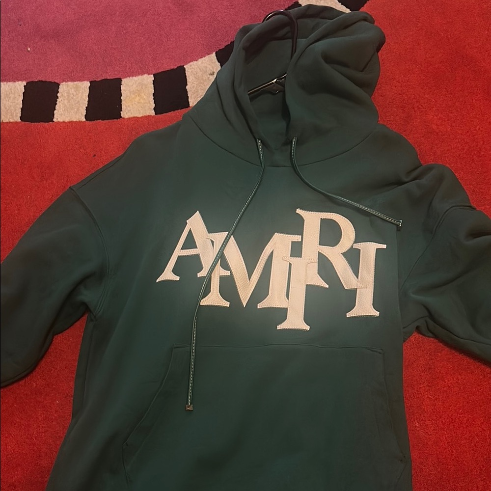 AMIRI Dark Green Hoodie with White Logo
